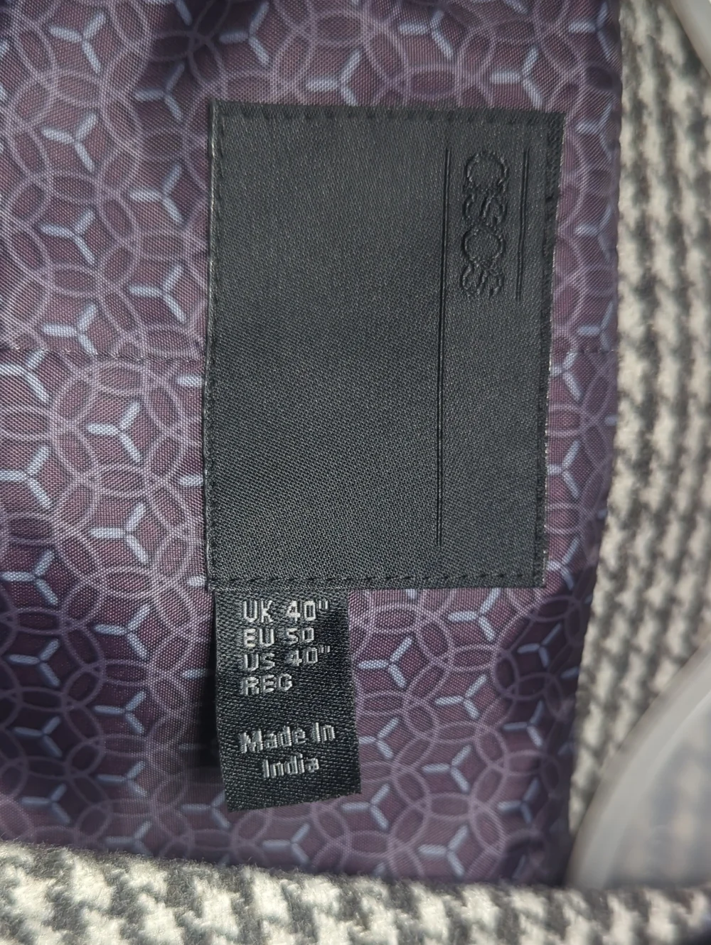 ASOS Mens Grey Houndstooth Wool Blend Slim Fit 3 Piece Suit
